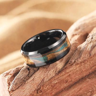 Men Black Stainless Steel Rings Men High Polished Galaxy Flowing Sand Inlay Rings Wedding Engagement Party Jewelry