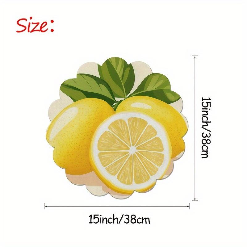 4-delige Set Ronde Polyester Placemats, 15 inch, Gele Citroen, Alleen, Antislip, Hittebestendig, Duurzaam, Stof, % Polyester, Tafeldecoratie