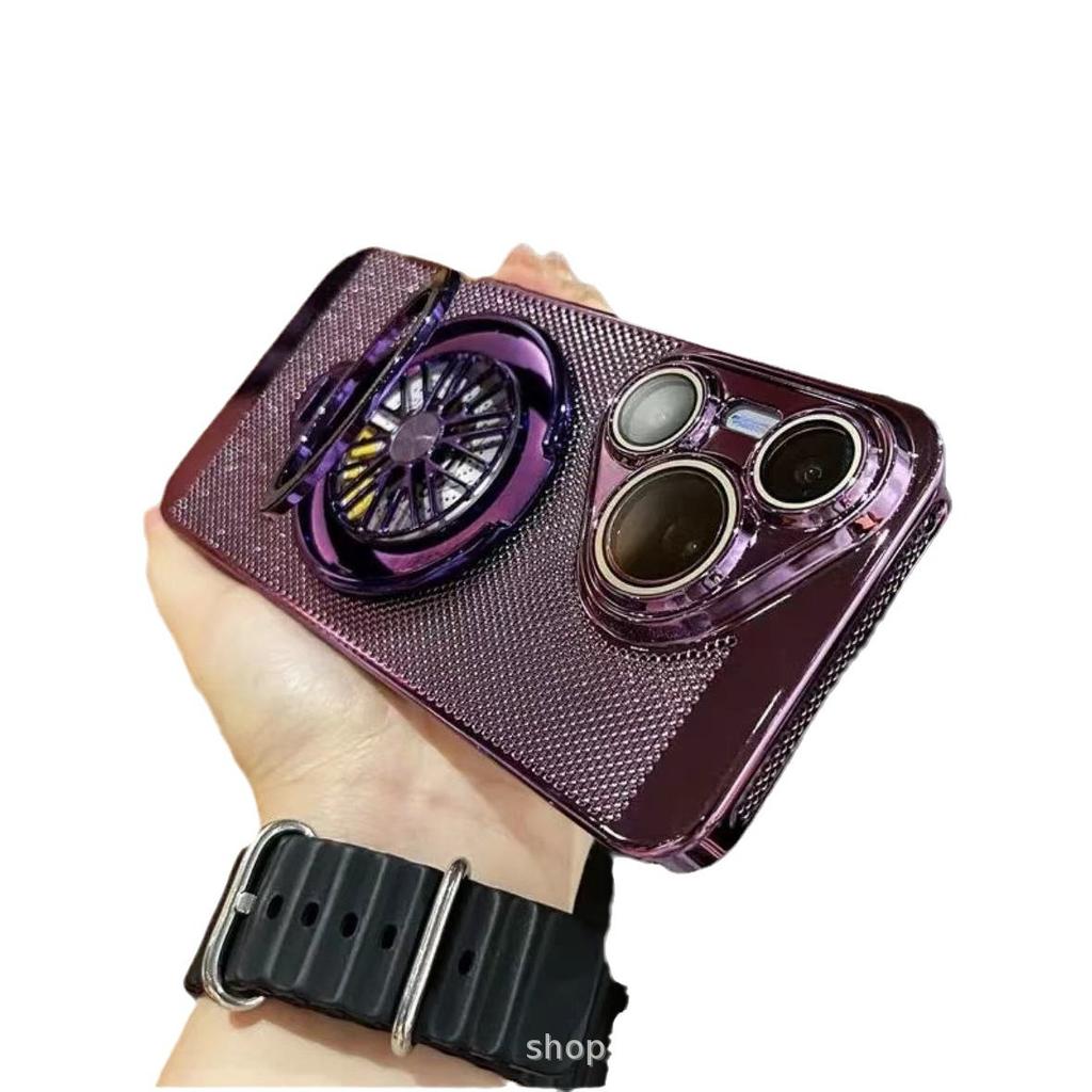 Applicable to Huawei Pura70 mobile phone case electroplating heat dissipation mesh shell rotating magnetic suction bracket mate60 hard case anti-drop