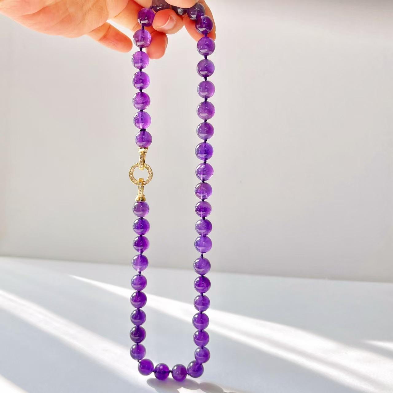 Vintage High Quality 10Mm Natural Amethyst Basic Necklace Collarbone