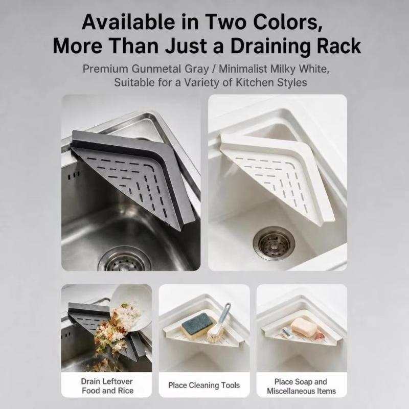 Durable Non-Slip Sink Dish Drying Rack Triangular Large Capacity Sink Sponge Rag Holder Sink Drainer For Kitchen Utensil