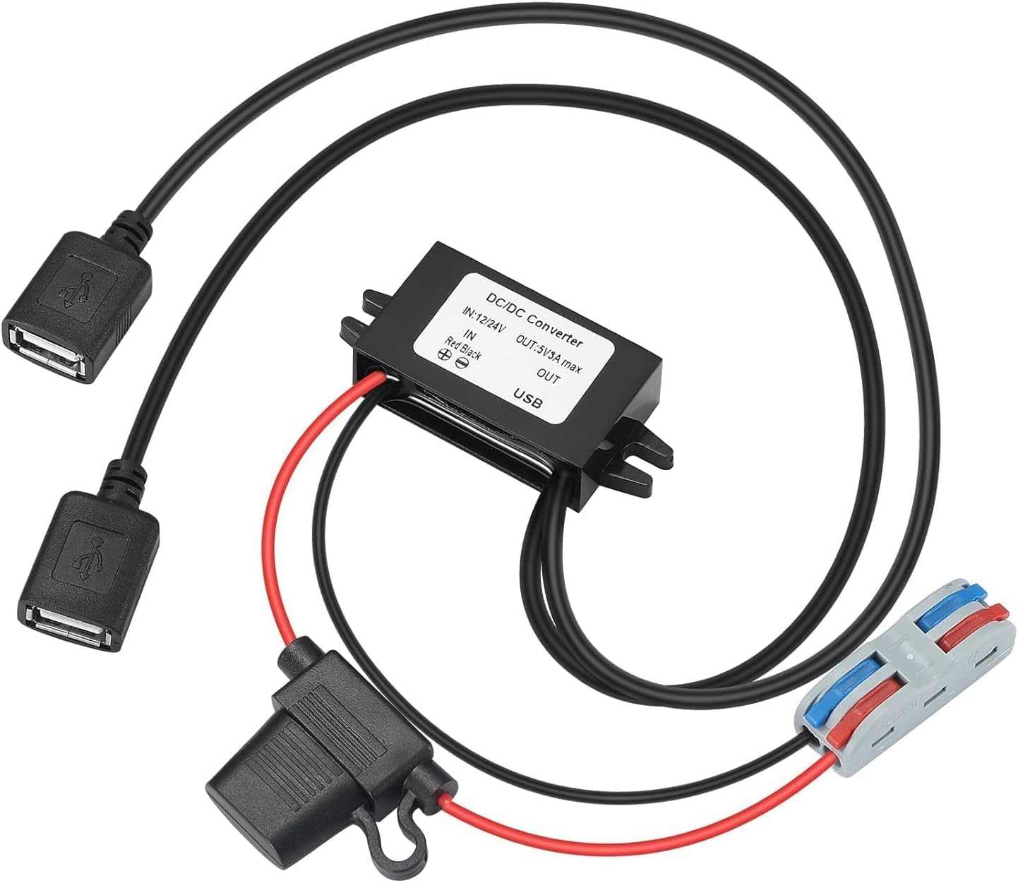 

YABOANG Dual USB Ports 8-32V to 5V DC/DC Power Converter, Voltage Converter 8-32V-5V3A 15W