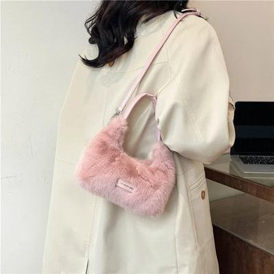 Rāvējslēdzējs Ciets Mīksts Mīksts Plīša Sweet Sieviešu rokassomu Modes Style Tramp plecu soma Ikdienas Crossbody Bag