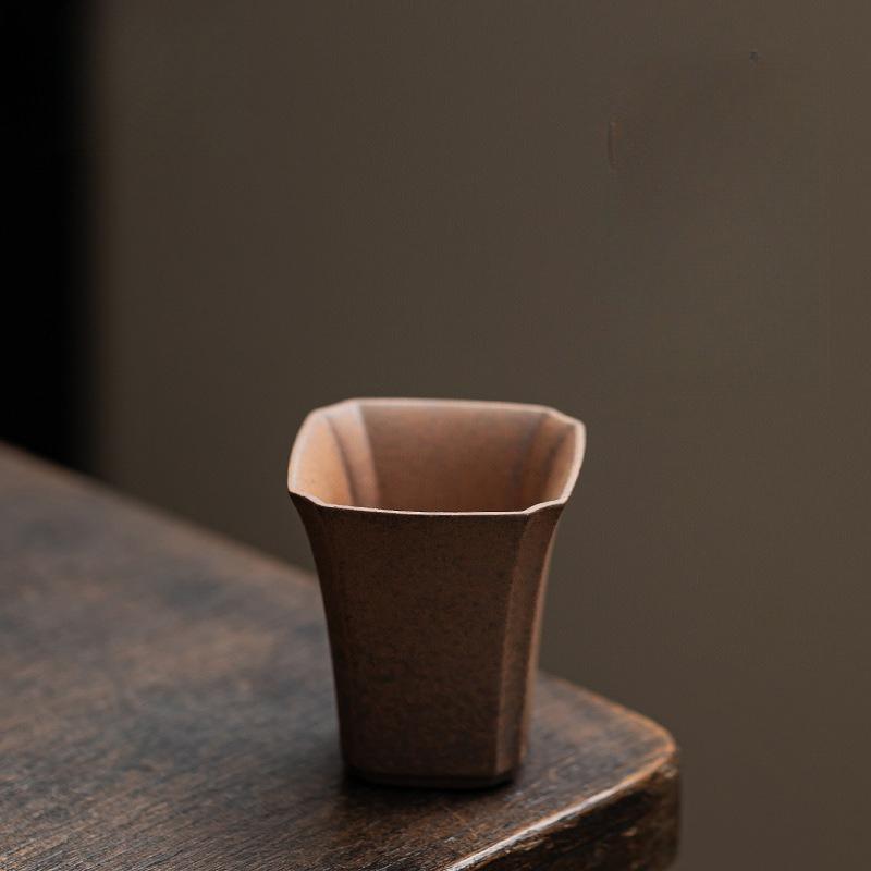 Chinese Retro Master Cup Small Capacity Household Tea Cup Coarse Pottery Tea Cup and Wind Cup Square Tea Cup
