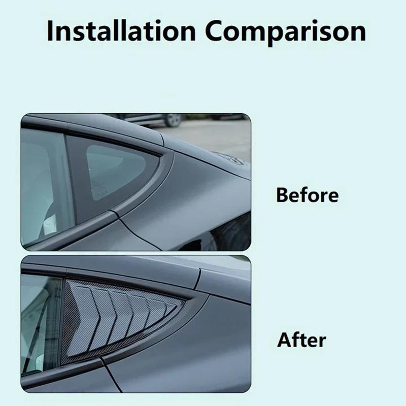2PCS Car Rear Triangle Window Shutters Sunshade Decoration Accessories For Tesla Model 3 Highland 2024 Bright Carbon Fiber ABS