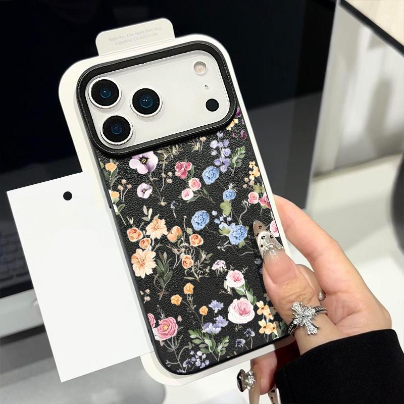 Blumen Ranken Handyhülle Für iPhone Air 17 16 15 14 Pro Max 13 12 Pro Max 11 16e Stoßfest Weich Silikon Ledertextur Hülle