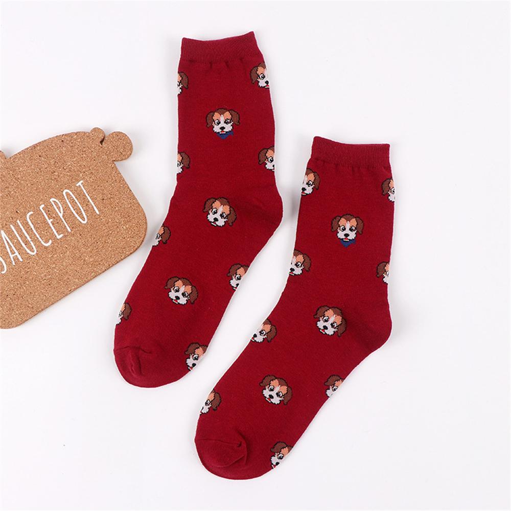 Unisex Funny Cartoon Dogs Head Socks Warm Soft Japanese Korean Cute Happy Puppy Husky Starling Dalmatian Teddy Cotton Sokken
