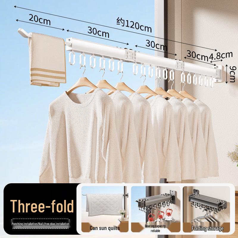 Wall-Mounted Retractable Folding Clothes Drying Rack for Indoor/Balcony Use