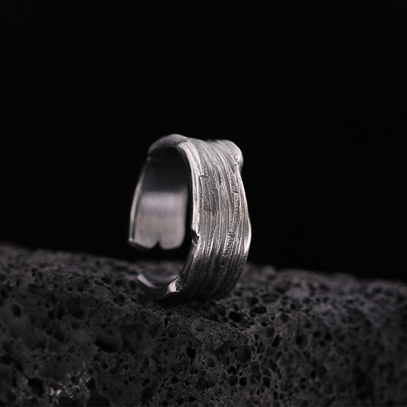 Retro Wave Traces Ring For Men Zinc Alloy Color Punk Gothic Hiphop Open Ring Trendy Accessories Handmade Copper Zircon Unisex Gift