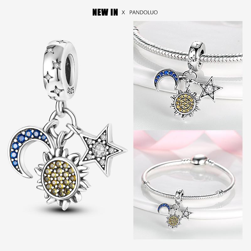 New In Star Moon Sun Series Charm Beads Fit Pandach Original Bracelet Women Copper Pendant Bead Jewelry Gift
