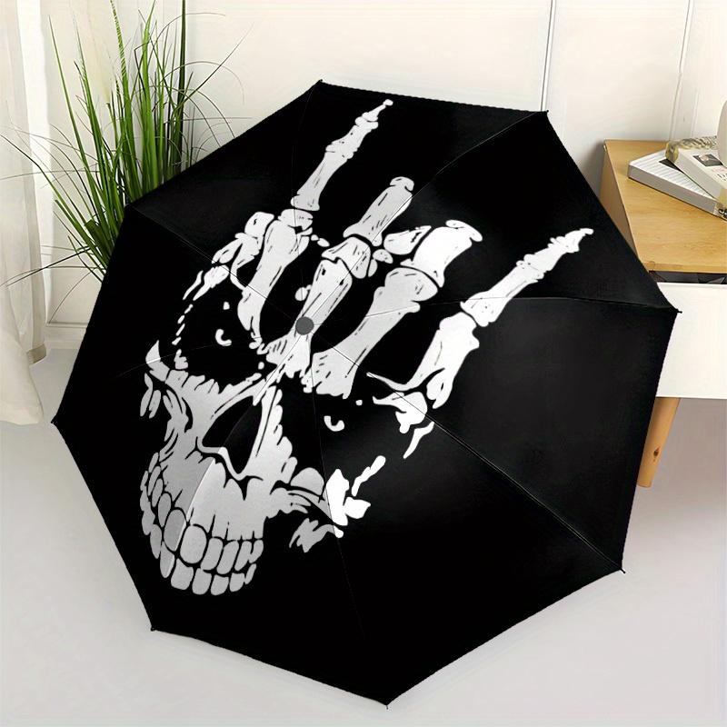 1pc Skull Hand Automatic Open 8-Rib Windproof Umbrella, Travel & Commuting, Suitable for All Seasons, Lightweight Portable,042