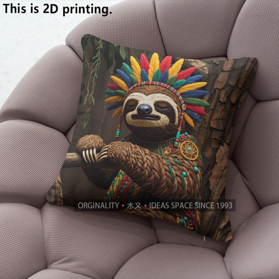 Bohemian Sloth Print Pillow Covers Pattern Cushion Cover Suitable for Sofa Bedroom Car Pillow Cover
