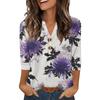 Ladies' Fashionable Casual Retro Floral Print Three-quarter Sleeve Loose V-neck Button Shirt