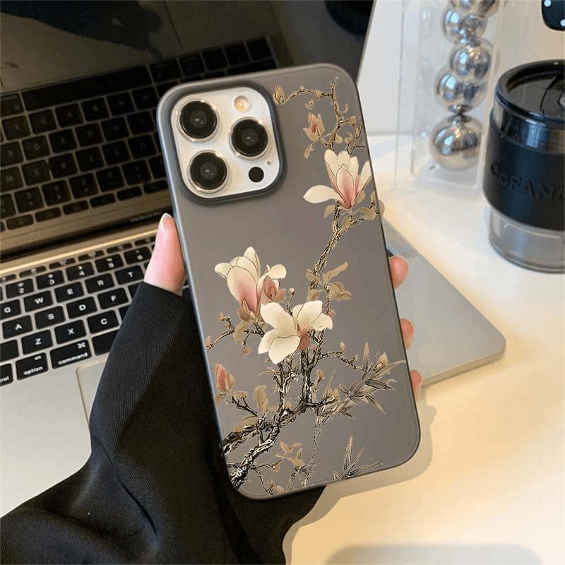Magnolia Flower Phone Case For IPhone 17 16 15 14 Plus 13 12 11 Pro Max 17 Air Frosted Chinese Ink Painting Aesthetic Soft Cover