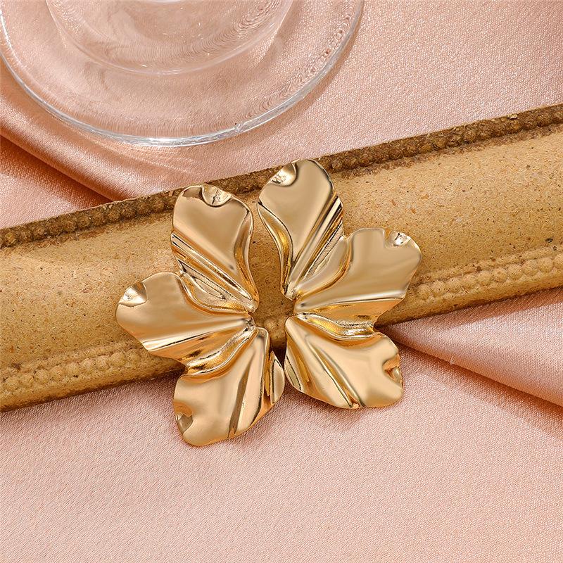 Exaggerated Big Flower Petal Smooth Metal Pendant Earrings for Women Temperament Jewelry