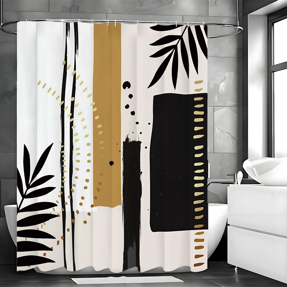 Nowoczesna Geometryczna Liść Minimalistyczna Zasłona Prysznicowa, Dekoracyjna Zasłona Prysznicowa do Łazienki, Wodoodporna Zasłona Prysznicowa z Haczykami