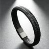 Men's Leather Magnetic Buckle Bracelet - Retro Woven Mesh Design