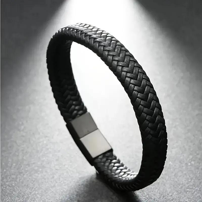 Herren Armband aus Leder mit magnetischem Verschluss, Vintage, minimalistisch, geflochtenes Netz