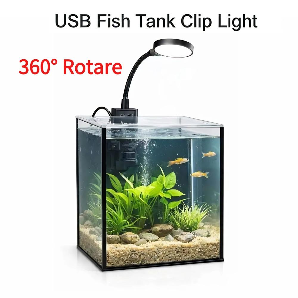 USB Aquarium LED Clip-On Fischbehälterleuchte Klein Vollspektrum 360° Drehung Helligkeit 10-stufige Einstellung Pflanzenwachstumslicht