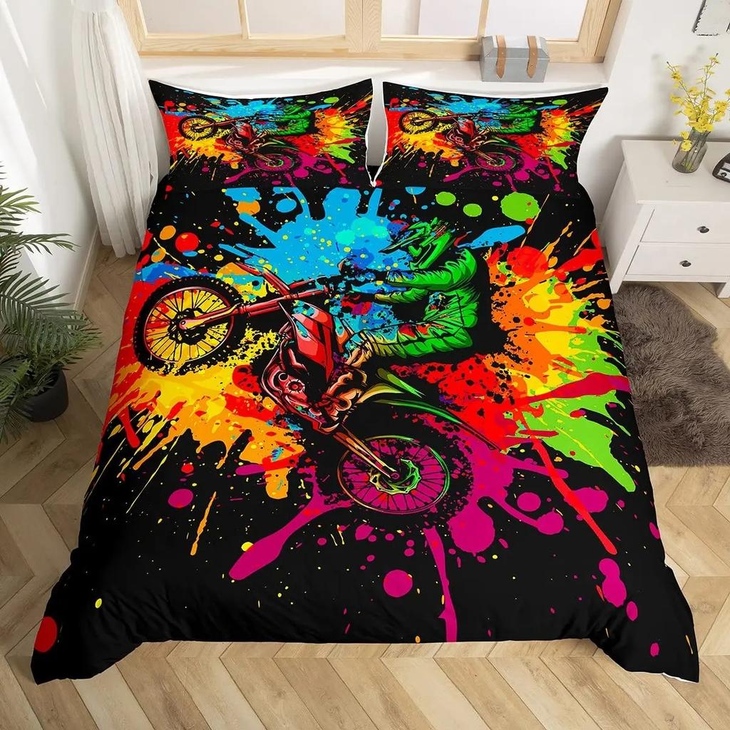 Motocross Zestaw Pościeli Pełny Kołdra z Pokrowcem Motocyklowego Zawodnika Sport Ekstremalny Poszwa na Kołdrę Motocykl Terenowy Pojazdy Silnikowe Pokrowiec na Kołdrę Bikera