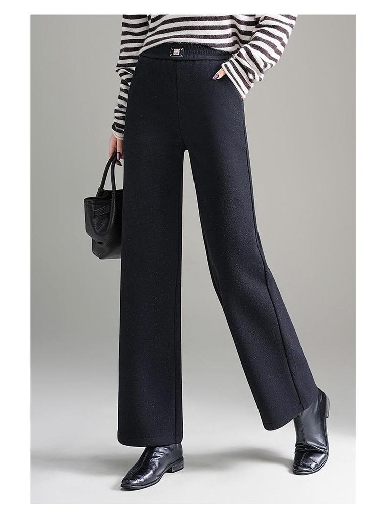 Gui Yang Yang Women's High Waist Wool Pants - Plus Velvet, Thickened, Straight Wide Leg, Autumn/Winter 2025