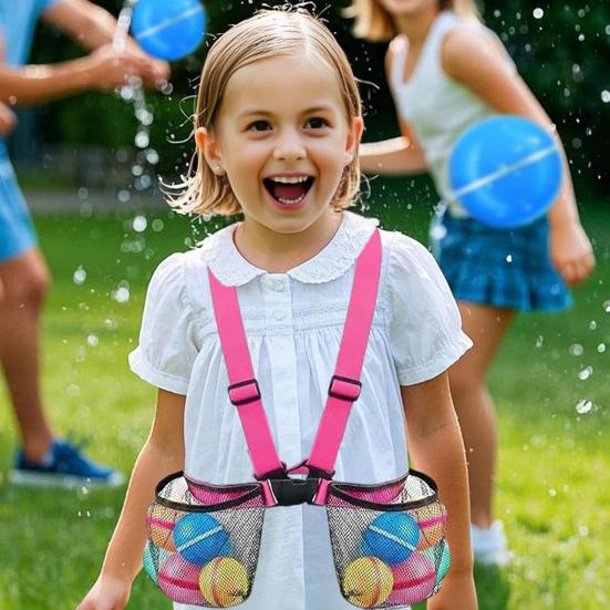 

Kids Water Balloon Jacket with 2 Storage Mesh Pockets Adjustable Shoulder Strap Design Pool Water Balloons Jacket Toys Organizer рожевий червоний колір