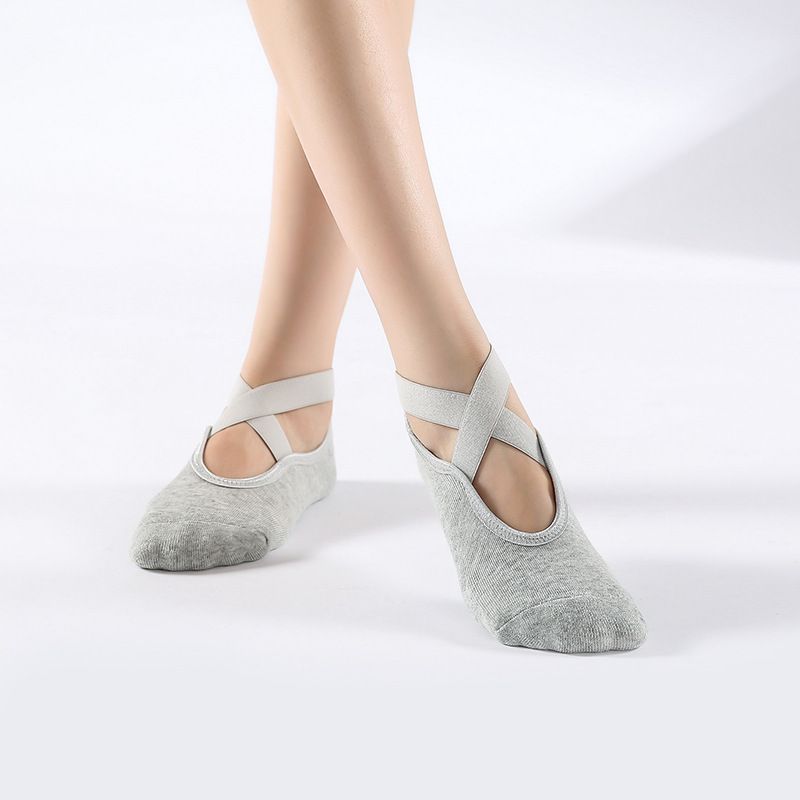 

Findcool Yoga Socks over the Knee Stockings Fall and Winter Warm Non-Slip round-Toe Shoes Indoor Floor Dance Pantyhose Pilates Cross Strap Towel Bottom-light gray
