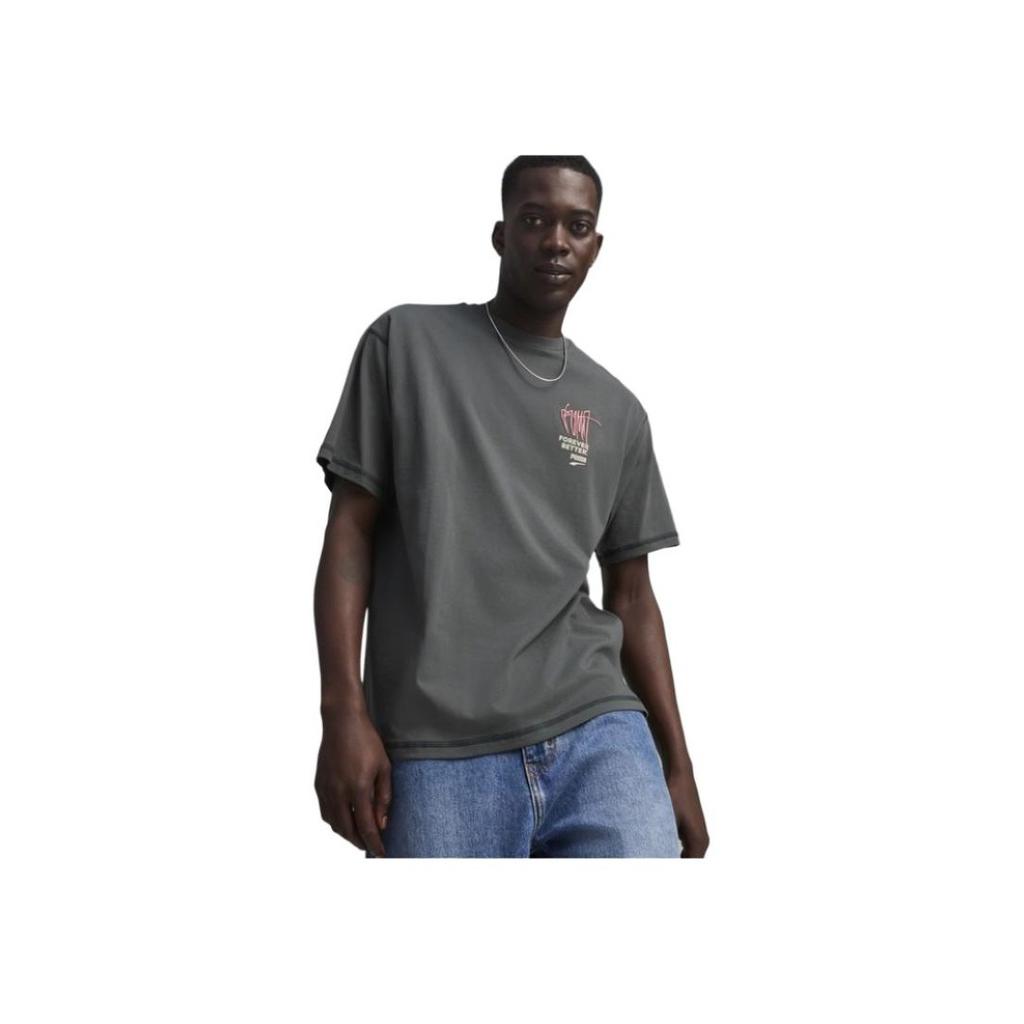 Puma Solid Color Round Neck Casual Short Sleeve Drop Shoulder T-Shirt Men T-Shirts Black 626098-80