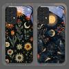 Aesthetic Sunflowers and Moon Pattern Tempered Glass Phone Case for Samsung Galaxy A56 A55 A54 A53 A52 A36 A16 A14 Floral Cover