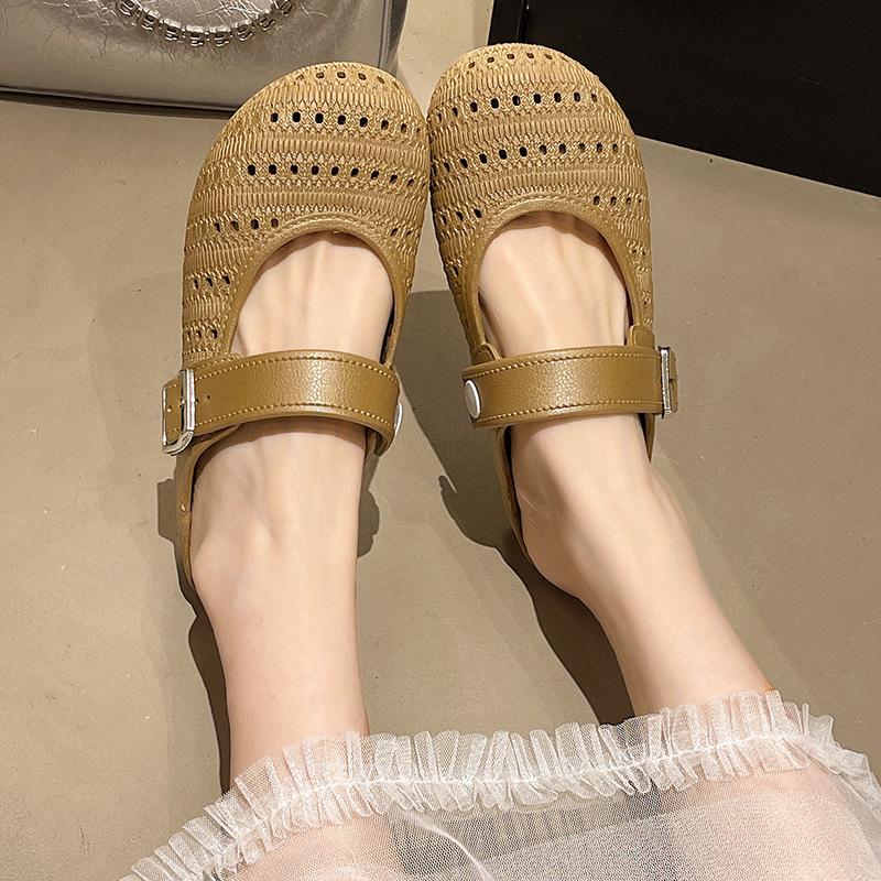 Retro Woven Hollow Bag Head Half Slippers Women's Outer Wear New Spring and Summer Vacation One Pedal Soft Bottom