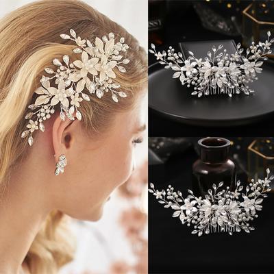 Handmade Silver Color Pearl Rhinestone Flower Hair Comb Clip Headband Tiara For Women Bride Wedding Hair Accessories Jewelry