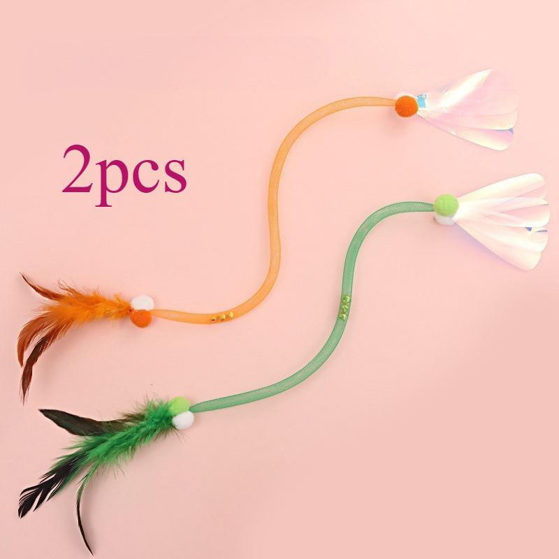 2pcs Feather Stick Cat Toys Interactive Elastic Net Toys for Cats Teasing Self-hi Feather Cats Toy Kitten Teaser Pet Supplies
