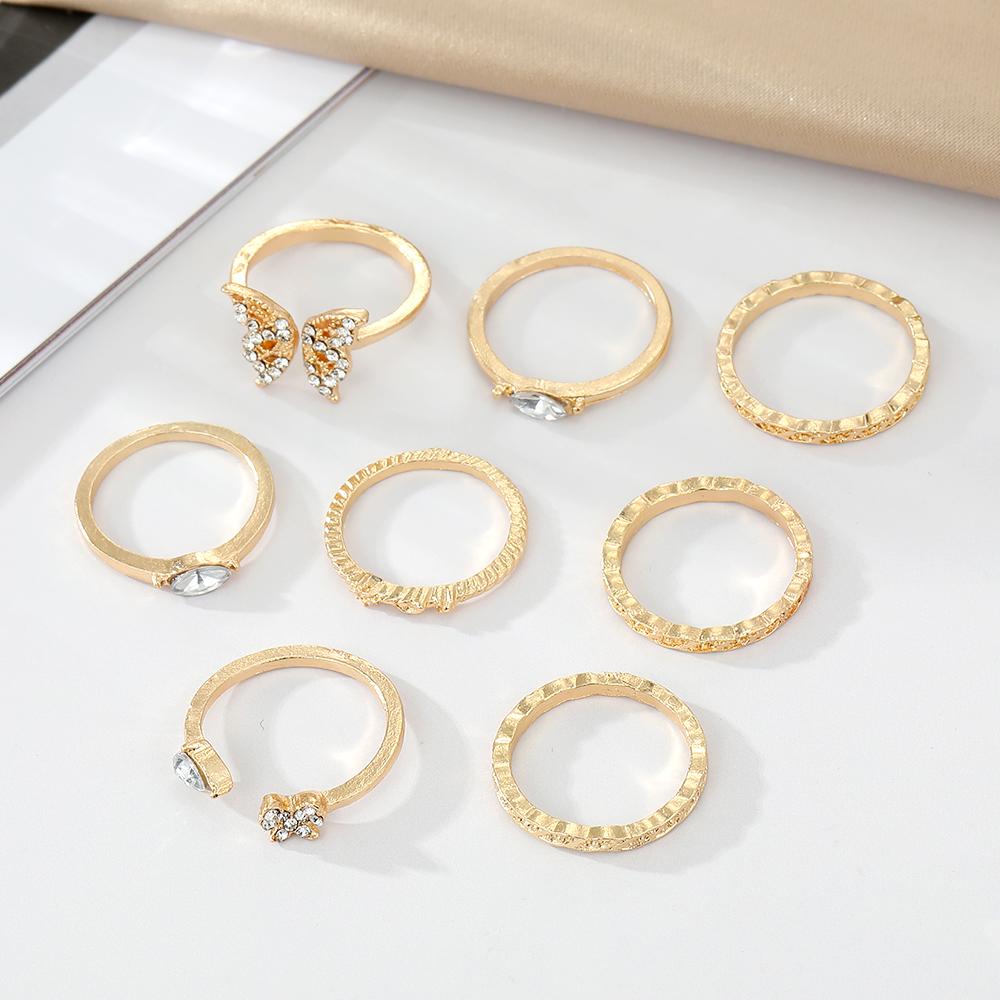 Luxury Diamond Butterfly Carving Jewelry Temperament Elegant Woman Versatile Charm Open Ring Set