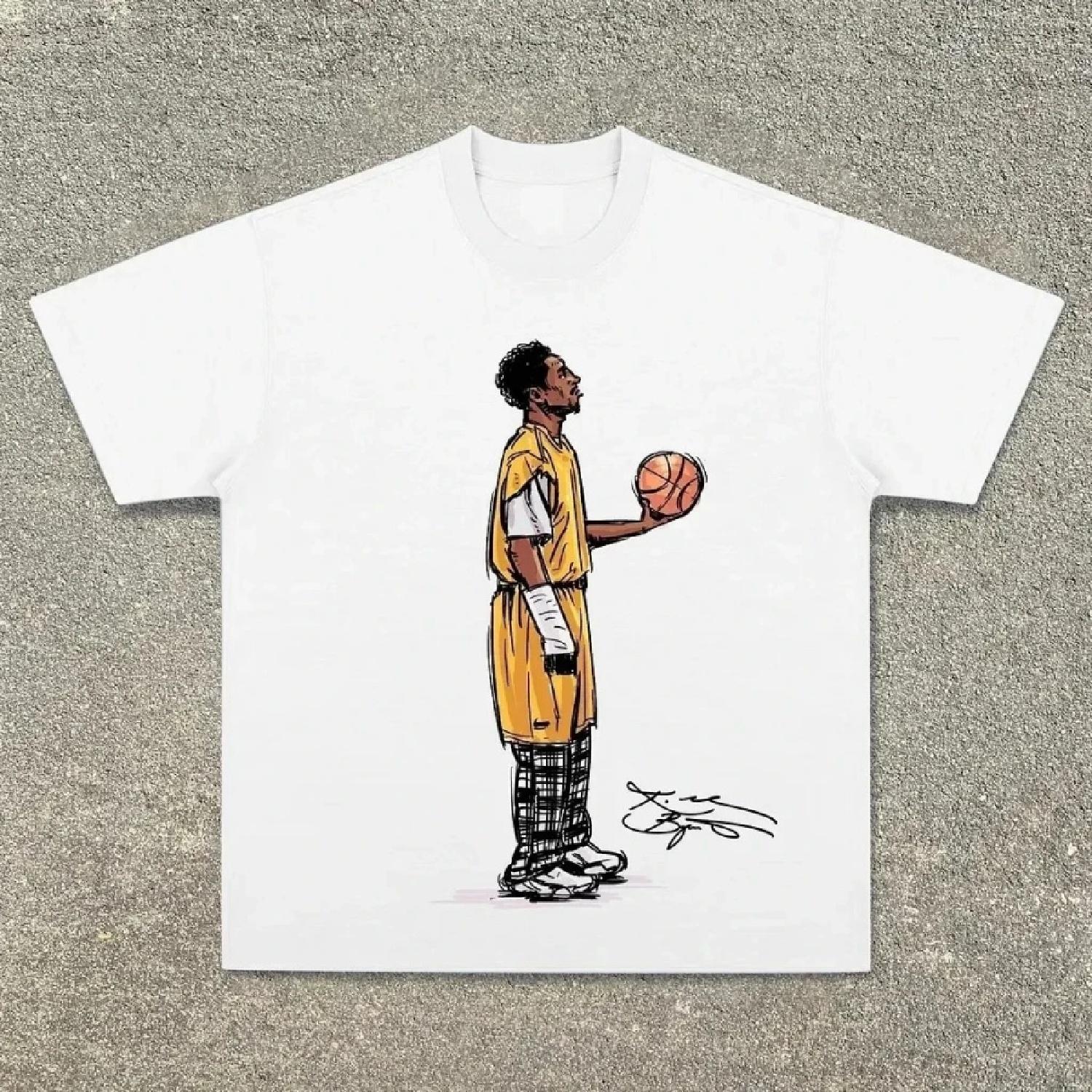 

Kobe Looked Up At The American Heavy Women Men T-shirt Digital Direct Spray To Do Old Street Basketball Short Sleeve T Shirt XXXXXL білий