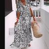 Summer 2023 Women's V-Neck Print Short Sleeve Long Dress