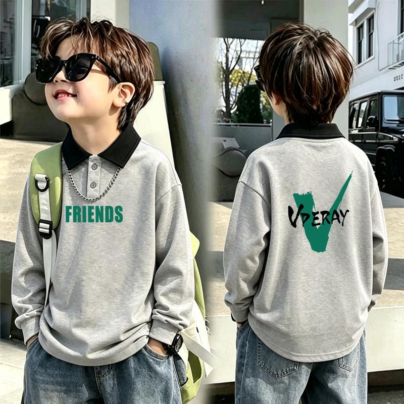 Boys' Retro Color Block Polo Shirt - Casual Long Sleeve for Kids 6-12