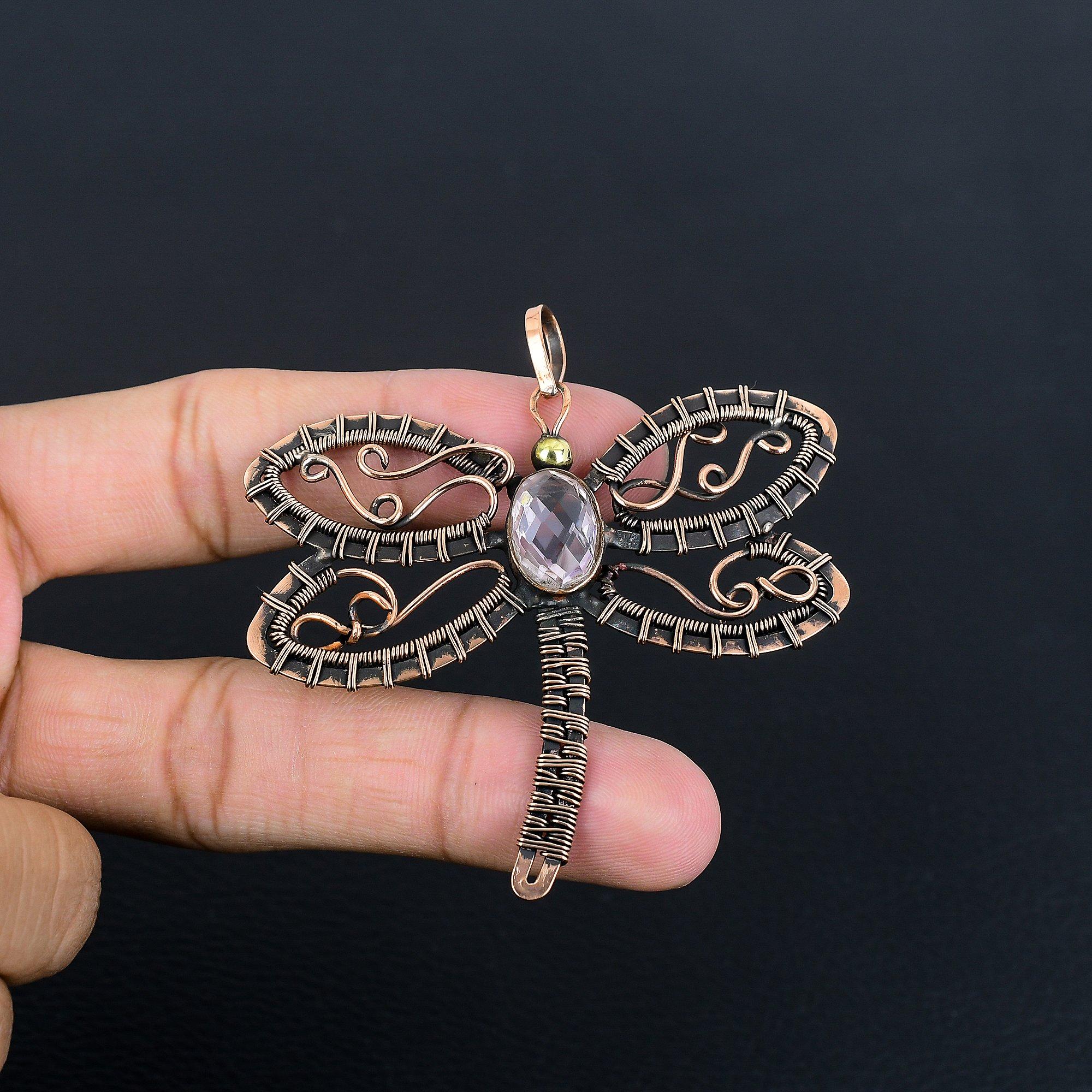 

Faceted Pink Kunzite Handmade Gemstone Pendant, 999 Copper Wire Wrapped Pendant Antique Jewelry, For Engagement Gift 2.75 Inches