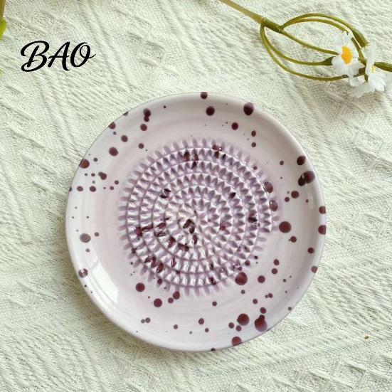 Small Ceramic Grater Bowl, Manual Ginger Garlic Mincer with Ink Splash Pattern, Multi-use Dish Pepper Grinding Plate for Wasabi Daikon, Dishwasher