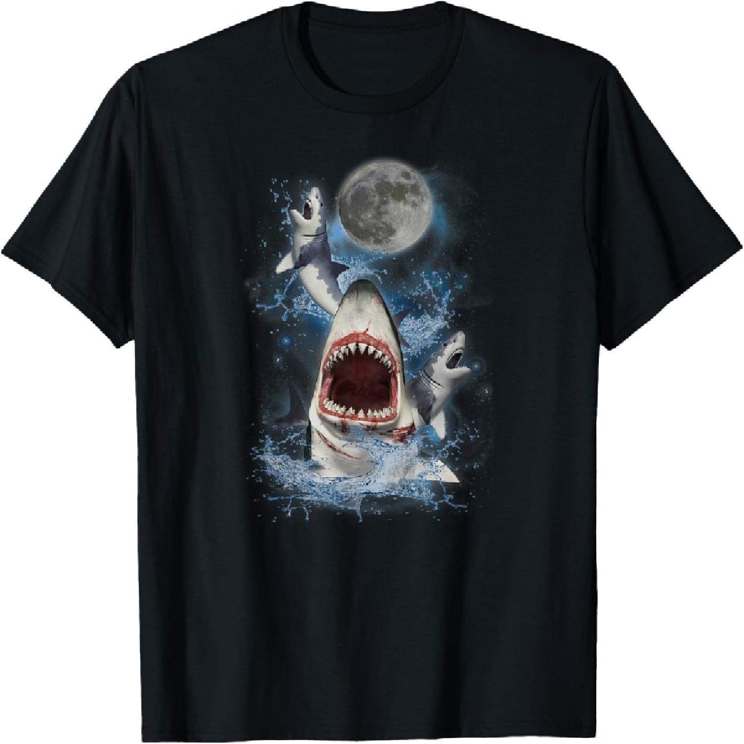 Howling at the Moon Shirt - Funny Great White Shark T-Shirt S