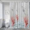 Minimalist Artistic Coral Fish Shower Curtain, Vibrant Red Coral & Fish on White, Durable Polyester, Elegant Bath Decor