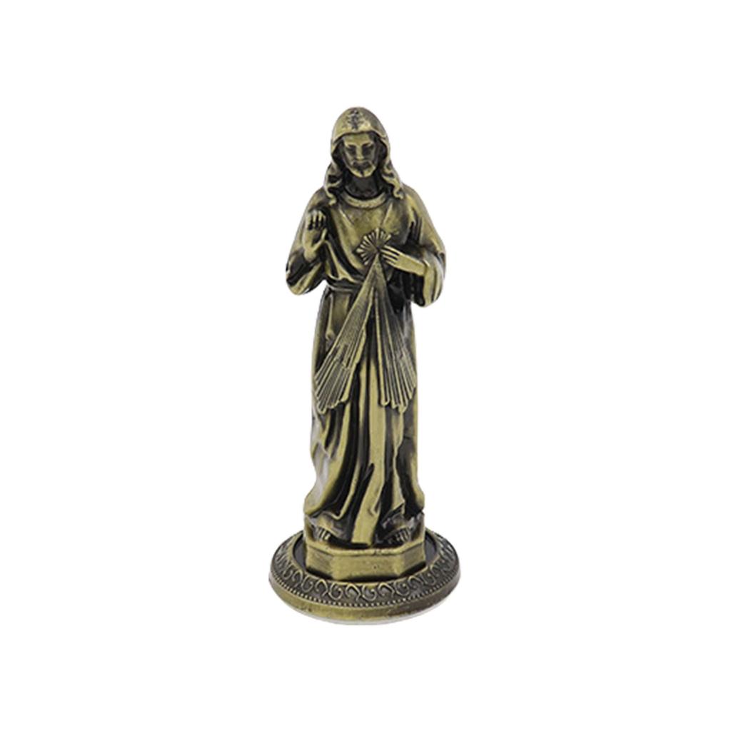 Antike Stile Metall Maria Stehende Miniatur Statue Christlicher Schmuck Religiöse Figur Skulptur Tischdekoration