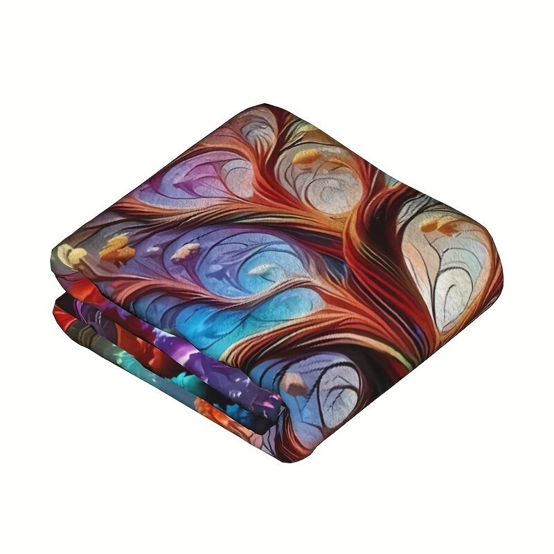 Eine bunte Flanelldecke mit Baummuster, leuchtende Farben, weich, warm, leicht, maschinenwaschbar, gestrickt, für alle Jahreszeiten, mehrfarbig