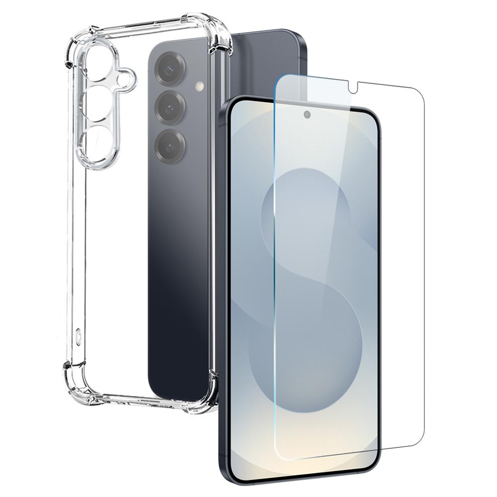 

NORTHJO For Samsung Galaxy S25 Clear Case Shockproof TPU Cover with Tempered Glass Support Fingerprint Unlock As Shown A