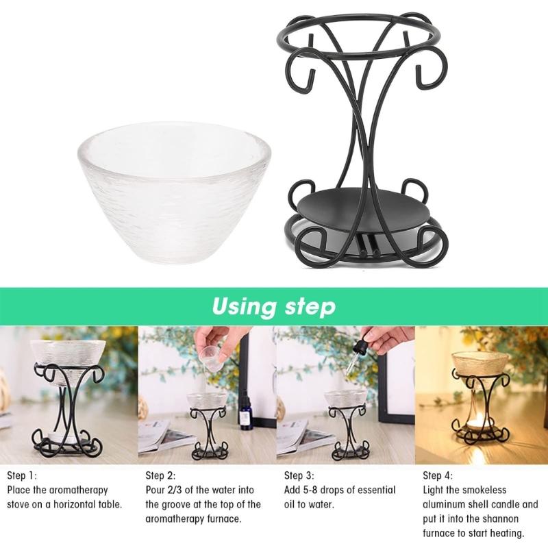 Elegant Scent Burners Essential Oil Diffuser With Crystal Glass Dish and Iron Stand Candle Melter For Home Decoration