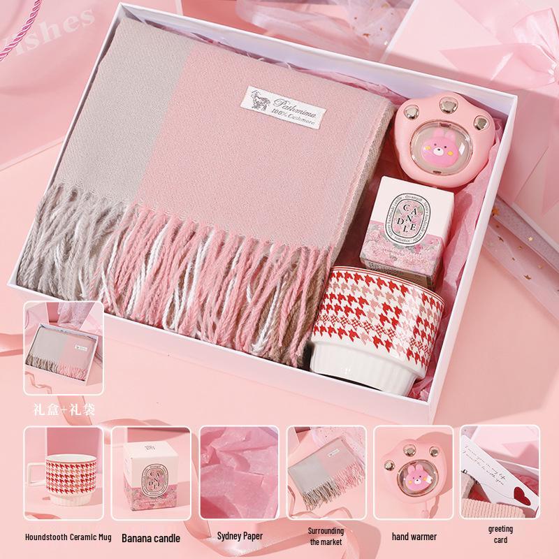 Autumn Winter Gift Set: Scarf & Insulated Cup for Her Birthday