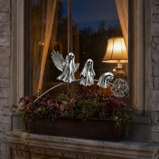 Metal Halloween Yard Signs Ghost Garden Stake, Rustic Art Decor with Dandelion Accent, Landscape Sculpture for Lawn Patio Flower Bed And Backyard