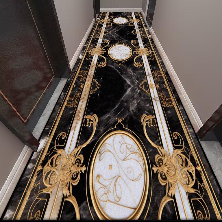 Golden Long Corridor Carpet Luxury European Decoration Hallway Rug Non-slip Easy Cleaning Floor Mat Stairway Runners Carpets