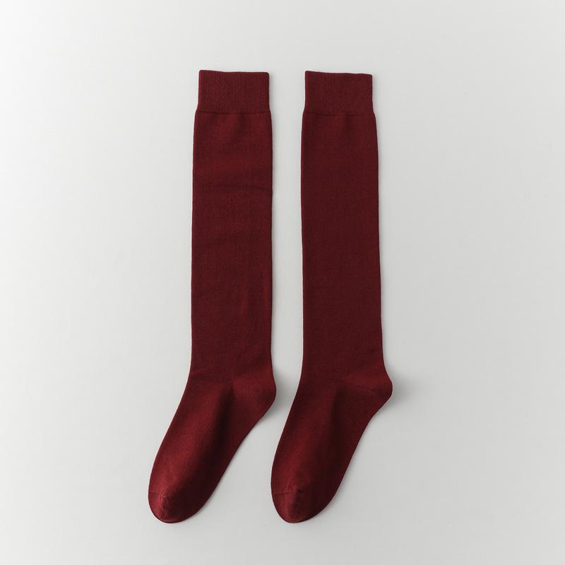 Autumn And Winter Stockings Children'S Red High Tube Calf Socks Solid Color Strips Stacking Socks And Knee Natal Year Red Socks