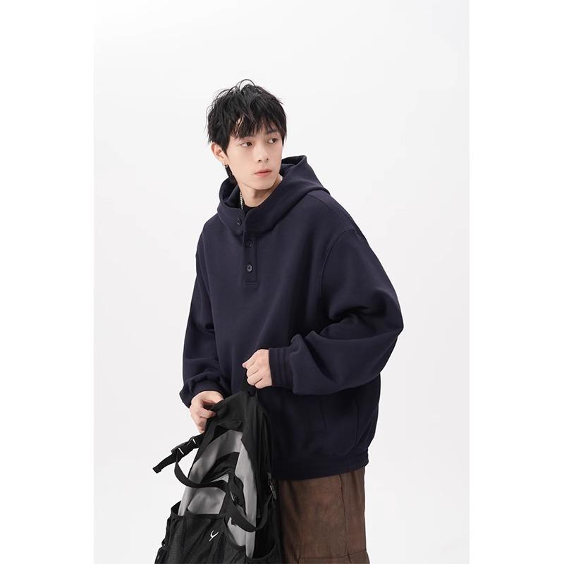 Men's Plus Size Fleece-Lined Button Hoodie - Oversized, Thickened Long Sleeve for Autumn/Winter