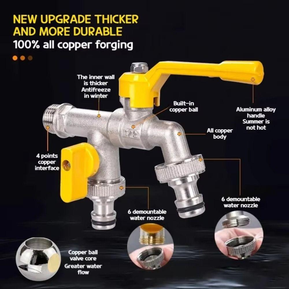 2-Way Garden Hose Faucet Adapter Ball Valve Wall Mounted IBC Water Tank Connector Anti Freezing Anti Rust